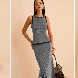 Commense Black and White Striped Knit Set